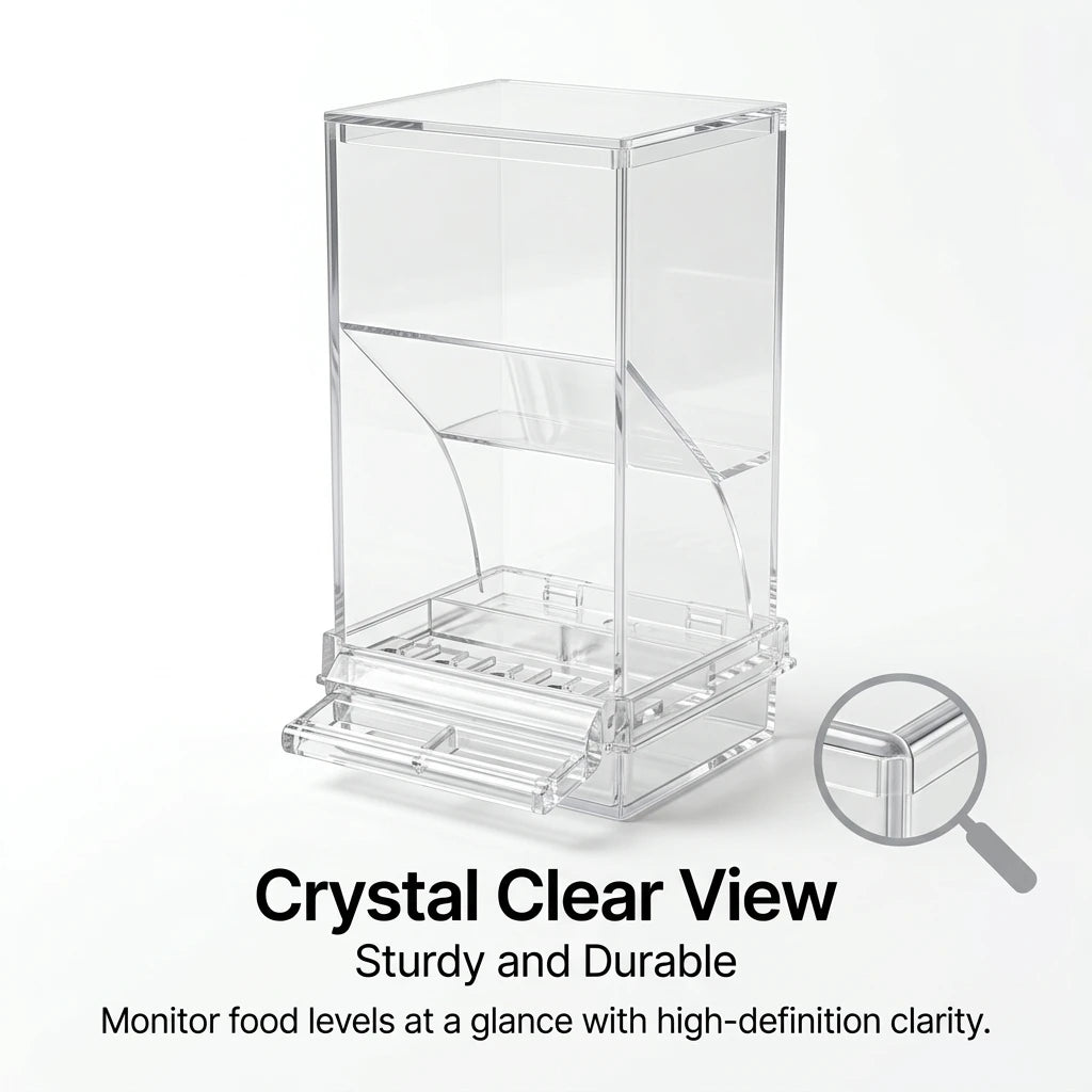 No Mess Automatic Bird Feeder Clear Acrylic Seed Dispenser Spill-Proof Parrot Feeder Cage Accessories for Budgies Parakeet Cockatiel Finch