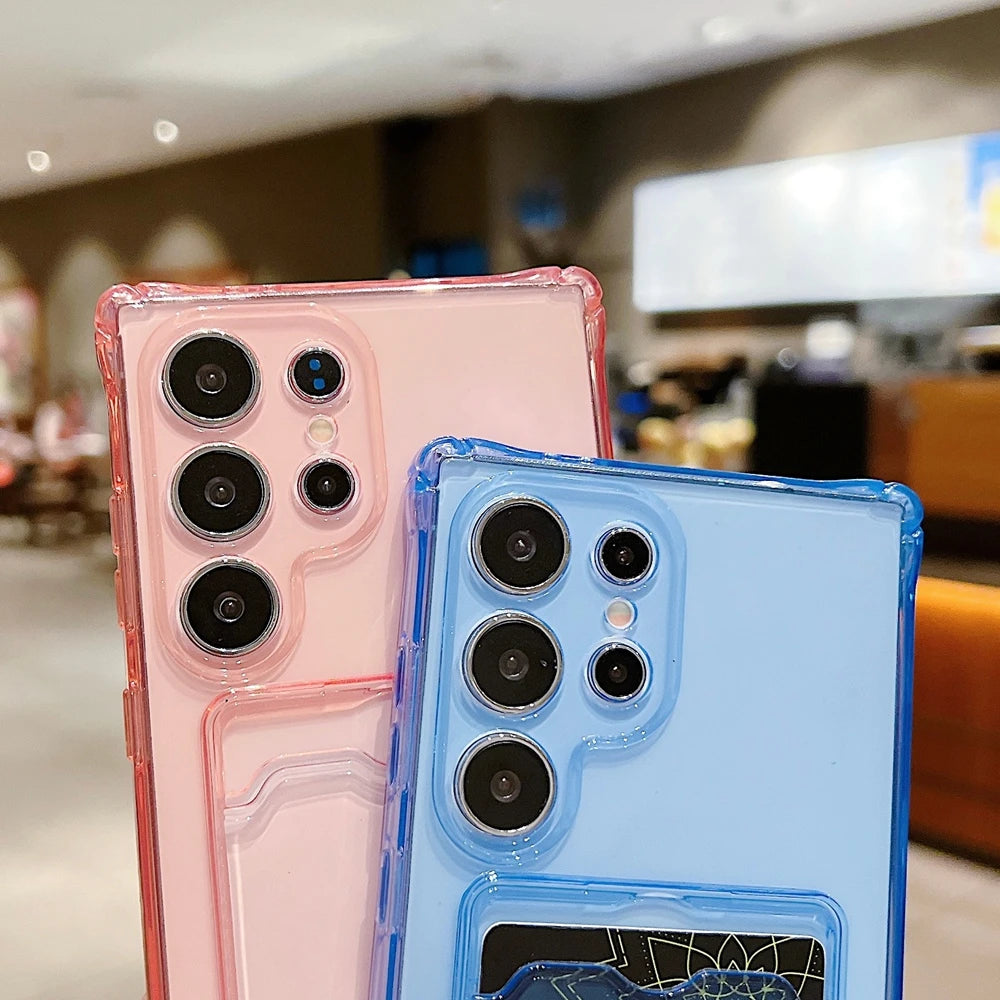 Phone Case For Samsung Galaxy S26 S25 S21 FE S22 S23FE S24 Plus Ultra Edge Clear Transparent Wallet Card Holder Silicone Cover