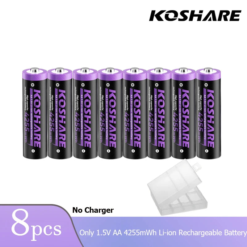 KOSHARE 1.5V AA 4255mWh AAA 1100mWh Rechargeable Lithium Battery Charger Set  With LED Indicator Arc-look Fast Charging Case