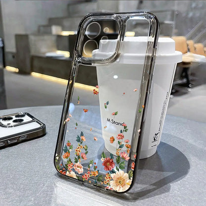Flower Phone Case For iPhone 16 15 13 11 14 12 17 Pro Max 16E XS XR 7 8 Plus SE Shockproof Transparent Cover Silicone Soft Funda