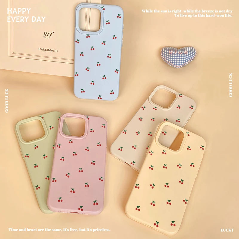 For iPhone 17 16 15 14 13 12 11 Pro Max Case Cute Cartoon Cherry Graphic Silicone Phone Cover For iPhone 15 16 Plus Soft Fundas