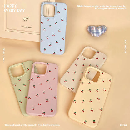 For iPhone 17 16 15 14 13 12 11 Pro Max Case Cute Cartoon Cherry Graphic Silicone Phone Cover For iPhone 15 16 Plus Soft Fundas