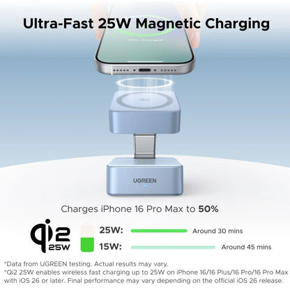 UGREEN Qi2.2 25W 15W 2-in-1 Magnetic Wireless Charger Stand Fast Charging Stand Charger For iPhone 16 17/AirPods Magflow Charger