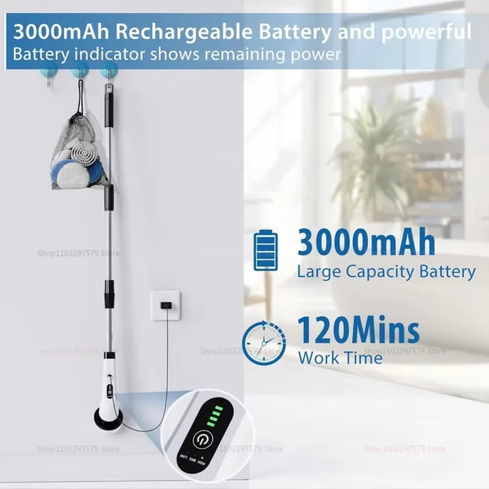 9 in 1Electric Spin Scrubber,Cordless Cleaning Brush Shower Scrubber – Adjustable Extension Handle Waterproof for Tub Tile Floor