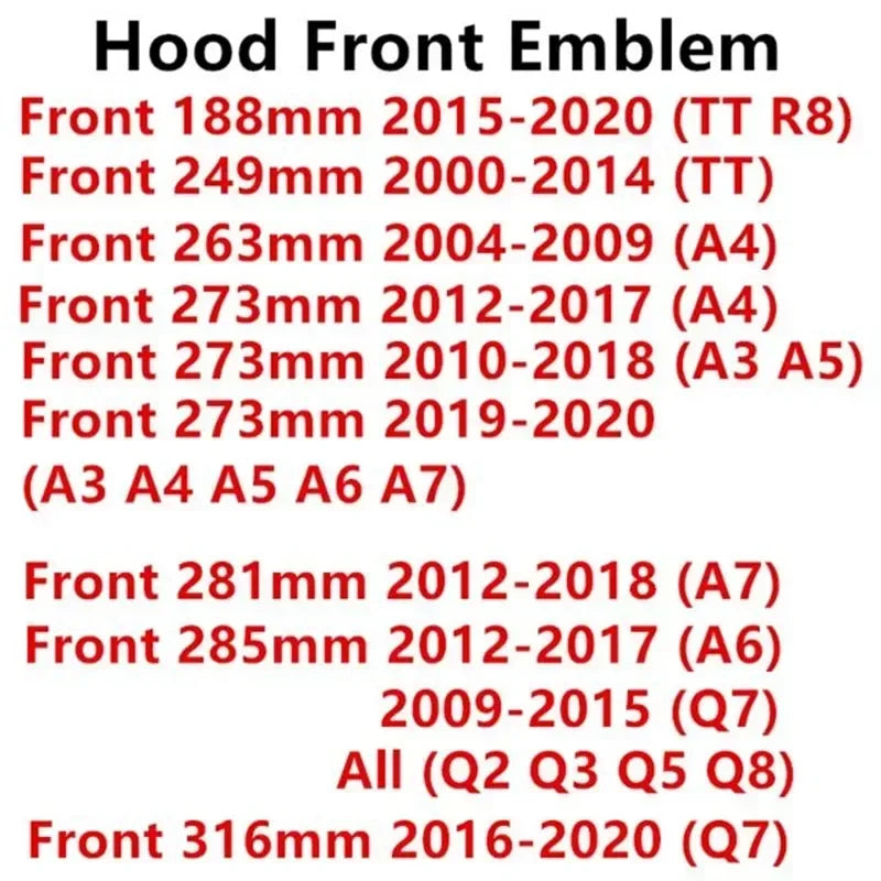 For Audi A3 A4 A5 A6 A7 Q2 Q3 Q5 Q8 TT ABS Black Hood Front Bonnet Grill Rear Trunk Emblem Logo Badge Sticker Decal  4 Ring Logo