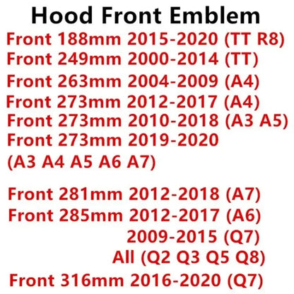 For Audi A3 A4 A5 A6 A7 Q2 Q3 Q5 Q8 TT ABS Black Hood Front Bonnet Grill Rear Trunk Emblem Logo Badge Sticker Decal  4 Ring Logo