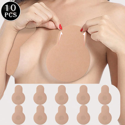 10Pcs Women Push Up Bras Sticky Self Adhesive Strapless Invisible Bra Reusable Sticky Breast Lift Tape Nipple Stickers Cover
