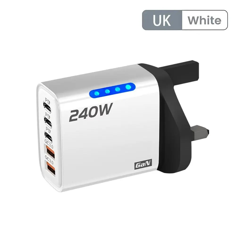 Multi-Port Fast Charger 240W 5 Ports USB C PD QC3.0 for iPhone Samsung Huawei Xiaomi Laptop Tablet Quick Charge Adapter