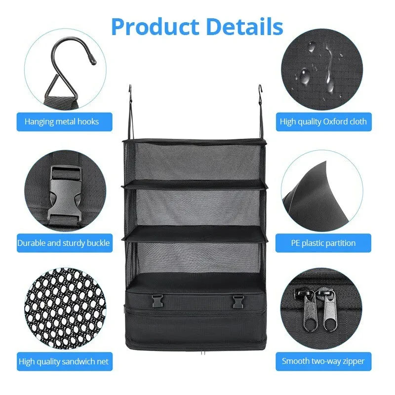 3-in-1 Travel Clothes Storage Hanging Bag - Large Capacity Garment Organizer for Underwear, Socks & Clothes, Hanging Design