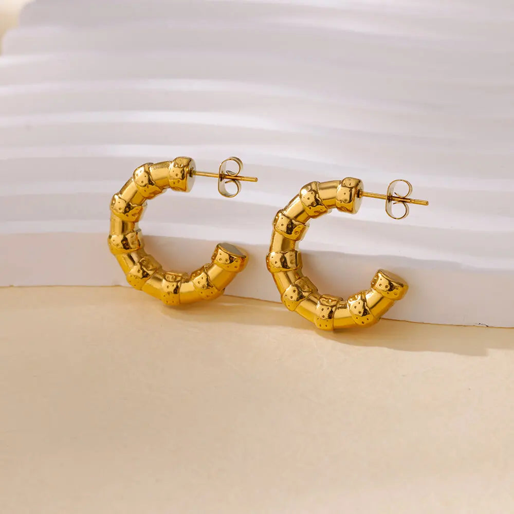 Gold Plated Stainless Steel Geometric Claw Earrings - Starfish & Heart Studs for Women, Waterproof Fashion Jewelry Gift