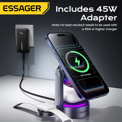 Essager 3 in 1 Magnetic Wireless Charger Qi2.2 25W Fast Charging Stand For iPhone 17 16 Pro Max  Apple
