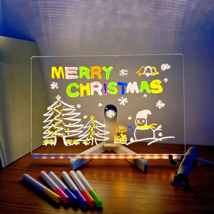 LED Note Board DIY Acrylic Night Light 7 Pens Drawing Board Rechargeable RGB Erasable Painting Drawing Boards Kids Birthday Gift