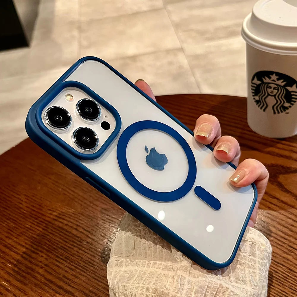 Luxury For Magsafe Transparent Case For iPhone 16 15 14 13 12 11 Pro XS XR Max Mini Plus Magnetic Wireless Charge Cases Cover