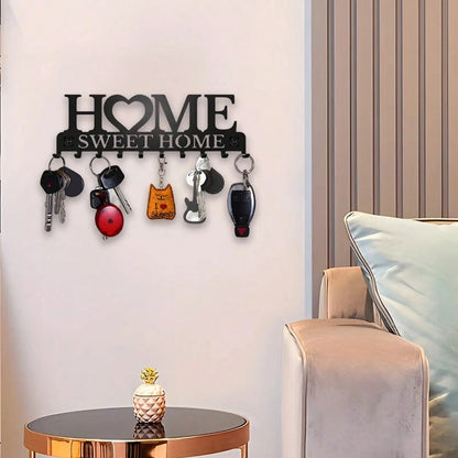 1Pc Black Metal Wall Mount Key Holder, Sweet Home Style Key Rack With 10 Hooks, Practical Key Hanger