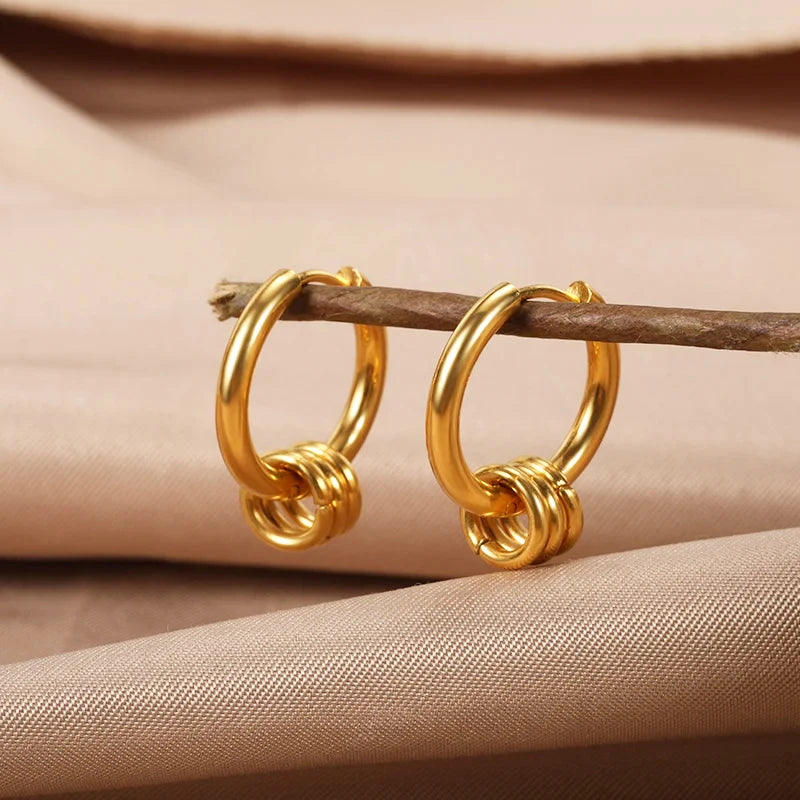 Heart Stainless Steel Earrings for Women – Gold Color Hoop Earring with Zircon, Waterproof & Trendy