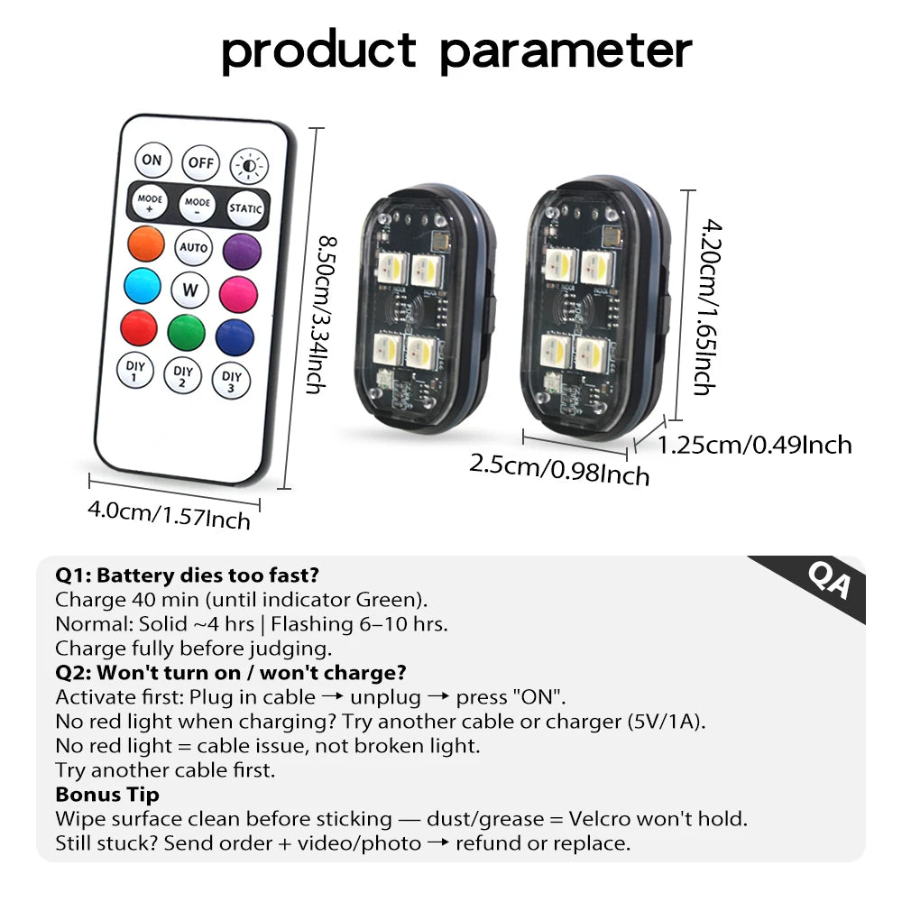 2/4pcs Wireless LED Strobe Lights Car Decor Atmosphere Light, 8 Colors Rechargeable Led Lights Anti-Collision LED Warning Light