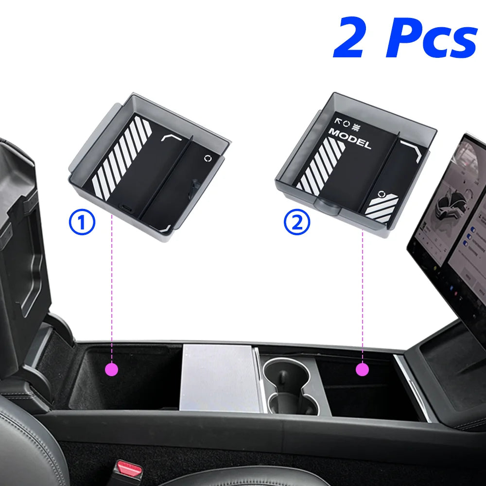 TEKSY 1/2/3/4/6/7/8pcs For Tesla New Model Y 2025 2026 Juniper ABS with Silicone Non-slip Mat Console & Armrest Storage Box