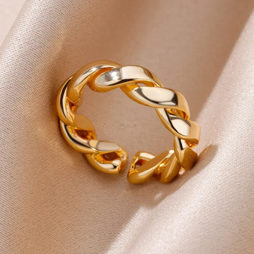 Stainless Steel Heart Ring for Women – 18K Gold Plated, Zircon Inlay, Vintage Waterproof Wedding Jewelry Gift