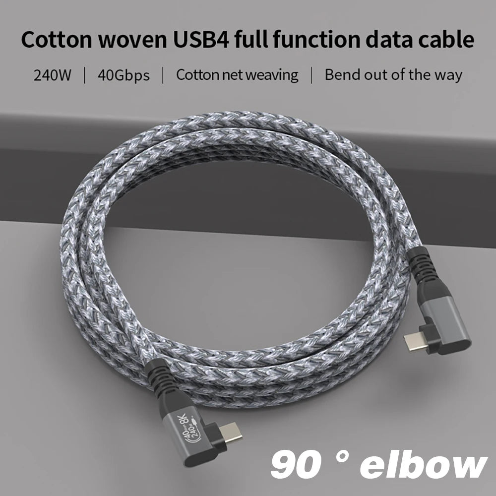 Thunderbolt USB 4 90 Degree Angle Cable 40Gbps USB4 Elbow Type C Thunderbolt3 4 Data Transfer Cable USB C PD240W Fast Charging