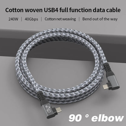 Thunderbolt USB 4 90 Degree Angle Cable 40Gbps USB4 Elbow Type C Thunderbolt3 4 Data Transfer Cable USB C PD240W Fast Charging