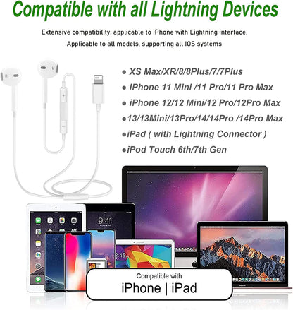 Original Wired Lightning Earphones For Apple iPhone 14 13 12 11 Pro Max Mini X XS XR X 7 8 6 Plus SE 2020 Headphones Accessories