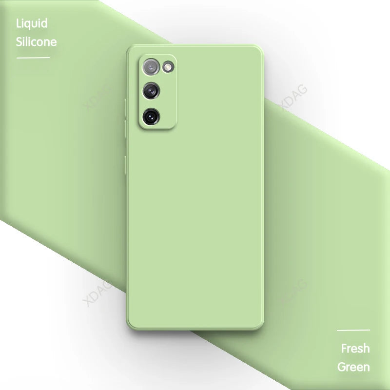 Straight Edge Housing for Samsung Galaxy S20 FE S20FE Plus Ultra 5G Plain Candy Color Soft Liquid Silicone Phone Case Back Cover