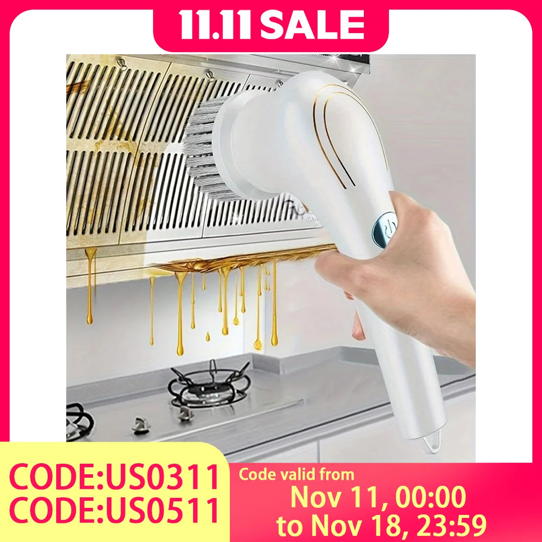 Automatic Cleaning Brush – Sponge Material, Powerful Stain Removal, Multiple Brush Heads, Handle