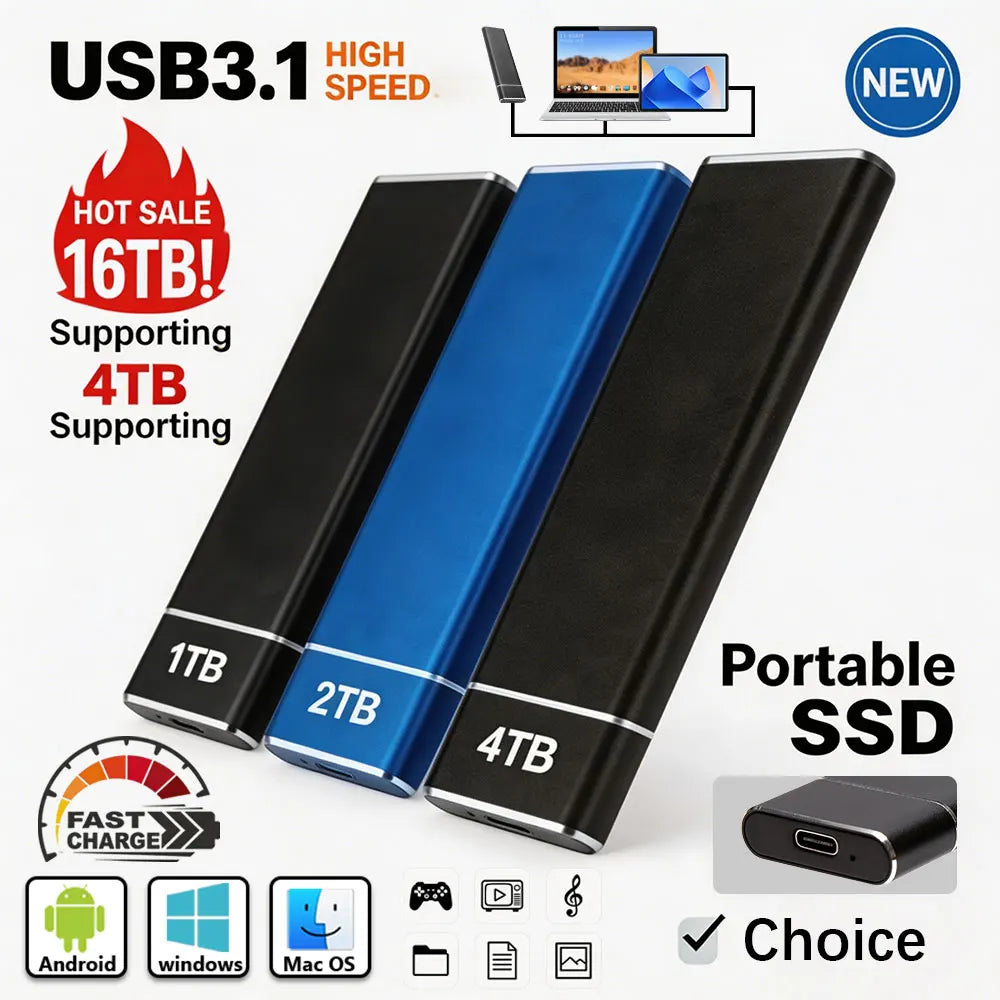 High-speed USB 3.1 portable SSD 2TB external solid state drive 1TB 4TB original large capacity for PC laptop Mac mobile phone ta