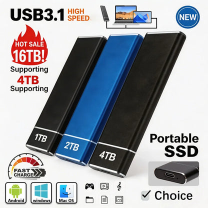 High-speed USB 3.1 portable SSD 2TB external solid state drive 1TB 4TB original large capacity for PC laptop Mac mobile phone ta