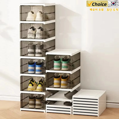 Dustproof 6 Layers Foldable Shoes Box Stackable Transparent Thickened Plastic Bins Sneaker Shoe Organizer Cabinet Organizers