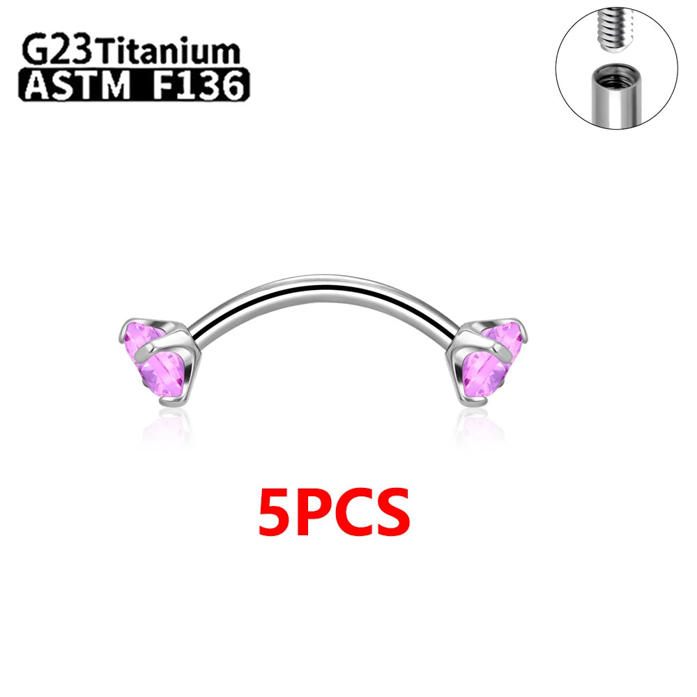 G23 Titanium Eyebrow Piercing Jewelry with Zircon – 1/5/50pcs Wholesale