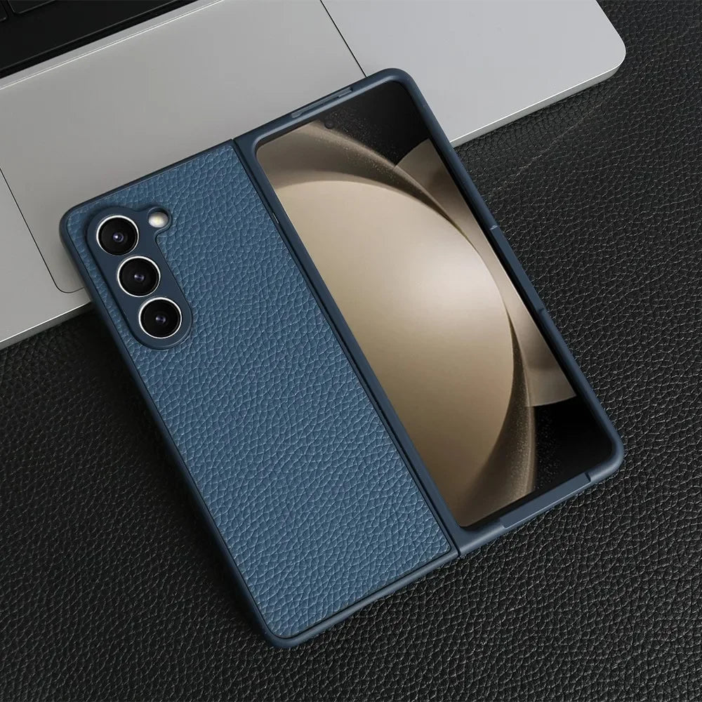 For Case Samsung Galaxy Z Fold 5 Fold4 Fold3 Fundas Luxury Litchi Genuine Leather Cases for Galaxy Fold5 Phone Cover Coque Shell