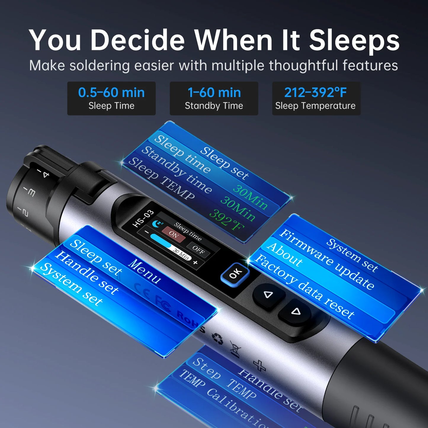 FNIRSI HS-03 Wireless Soldering Iron 10W Type-C Rechargeable Portable Soldering Iron 100-450℃ Adjustable Repair Tool
