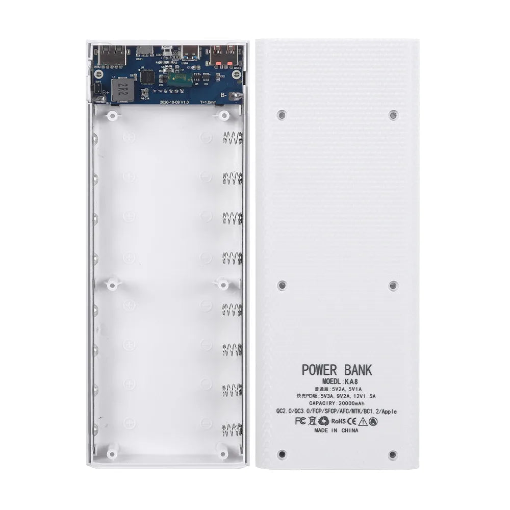 25W Battery Charge Storage Box Dual USB Micro Type C 18650 Power Bank Shell PD QC3.0 Quick Charge For Smartphone Without Battery