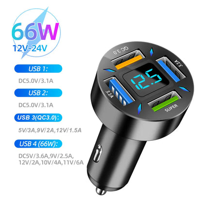 250W 5 Ports Car Charger Fast Charging PD QC3.0 USB C Car Phone Charger Adapter With Voltage For iPhone Samsung Huawei Xiaomi