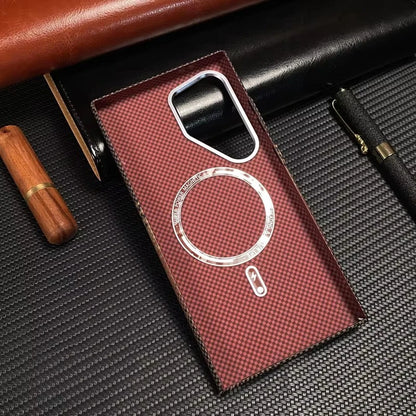 For Samsung Galaxy S26Ultra S26 S25 S24 S23 Ultra Plus Carbon Fiber Texture MagSafe Case Wireless Charging Alloy Lens Hard Cover
