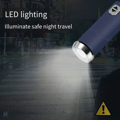 10 bone fully automatic three fold umbrella, rotatable LED flashlight, business wind resistant folding umbrella, sunny umbrella