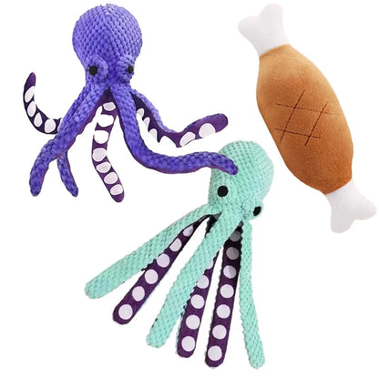 Squeaky Octopus Dog Toy, Pineapple Plush Chew Toy with Squeaker&CrinkleTentacles,InteractiveDentalPuppyToy for Small Medium Dogs