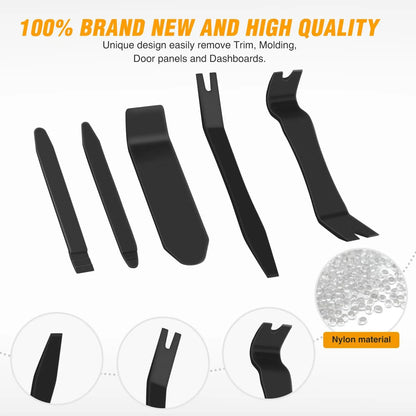 Nilight 6PCS Auto Trim Removal Tool Kit No-Scratch | Removal Tool Kit for Car Audio Dash Panel Window Molding Fastener Remover Tool Kit-Black