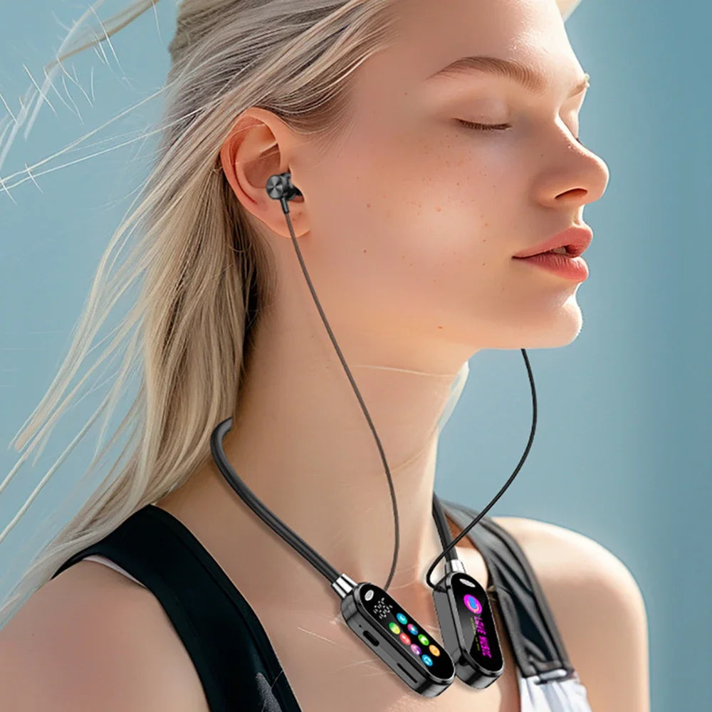 Color Screen Bluetooth 5.4 Earphones Neckband Headphones Wireless Headsets Noise Reduction Earbuds for Live Earphone Monitor