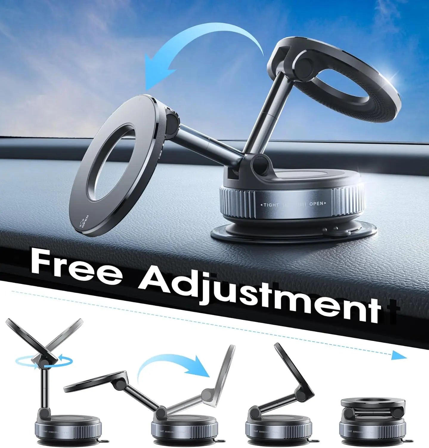 Folding Strong Magnet Magnetic Phone Holder 360° Rotation Desk Car Vacuum Suction Windshield Dashboard Mobile Holder