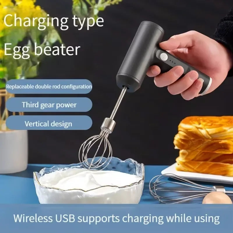 Portable 3-Speed Wireless Electric Hand Mixer, Egg Beater for Baking Dough, Cake, Cream Blender Kitchen Tool