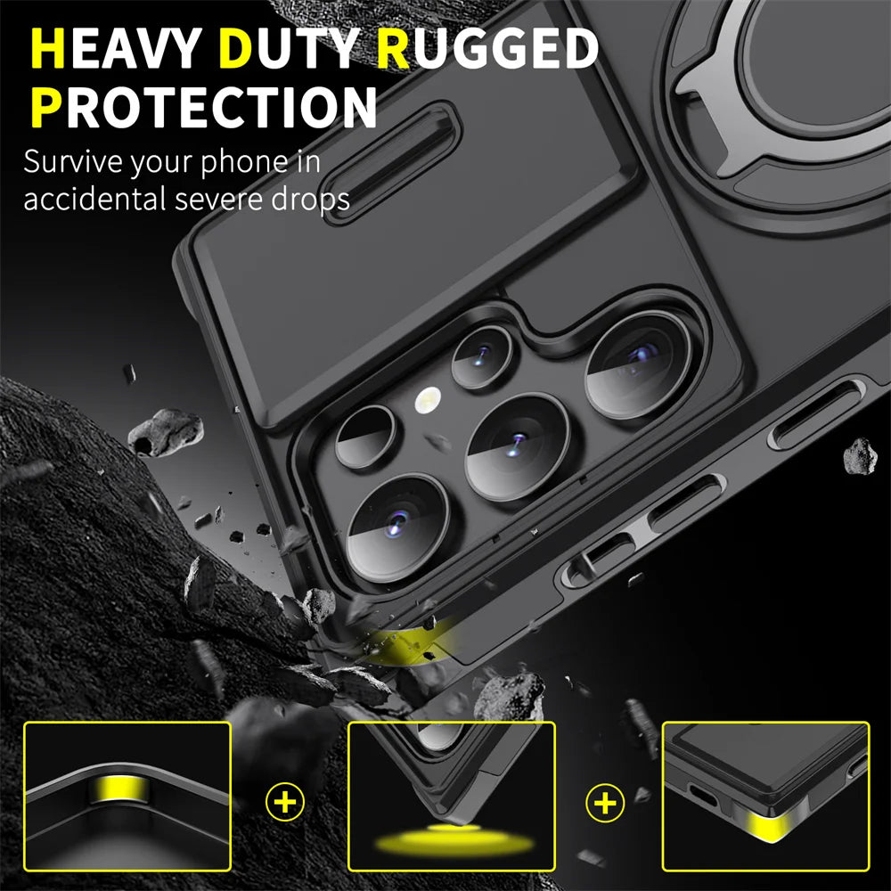 Slide Camera Protection Magnetic Stand Phone Case for Samsung S26 S25 Edge S24 S23 Plus S21 S22 Ultra FE A54 A15 A05 A05S Cover