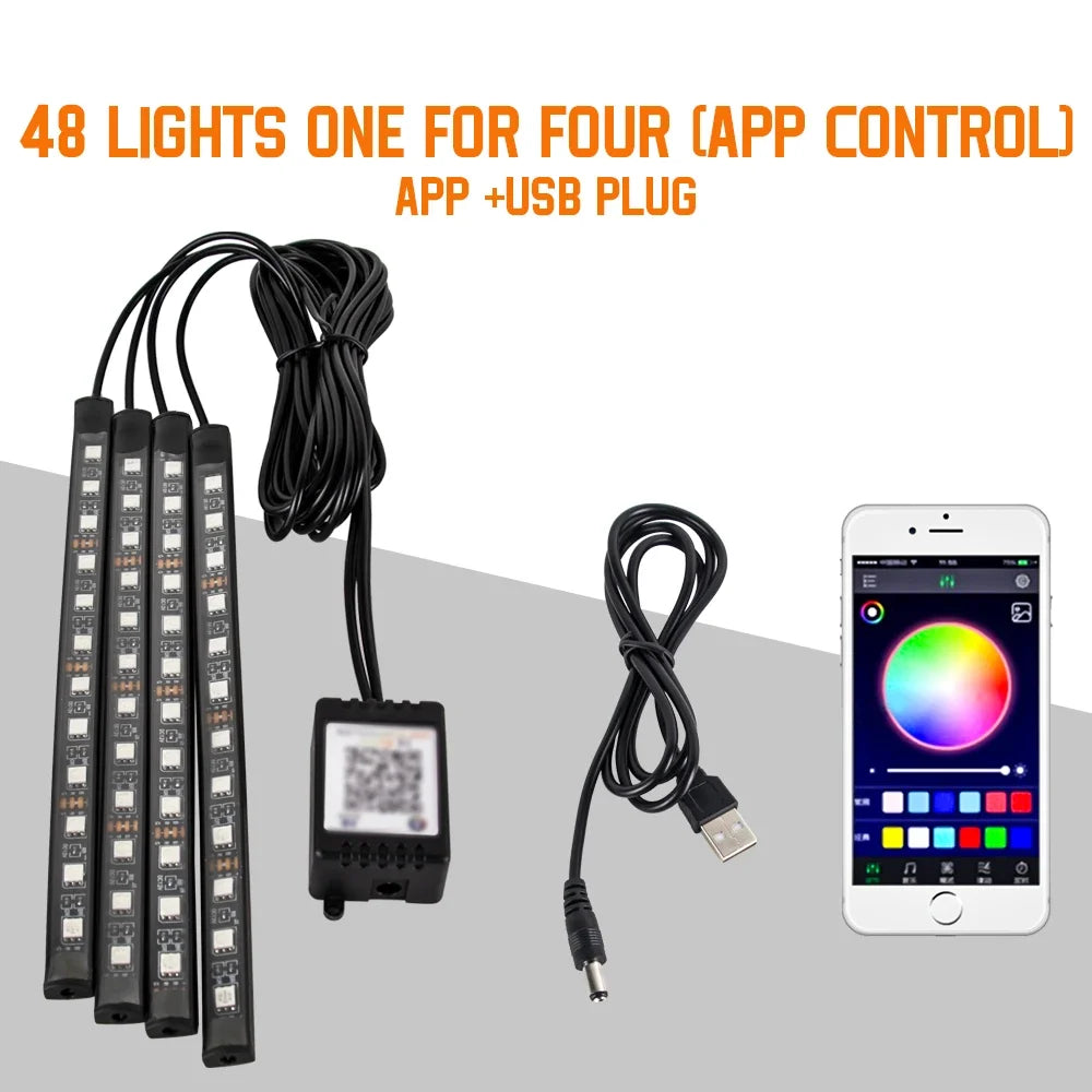 RGB Car Interior Ambient LED Light with Music Sync and App Control