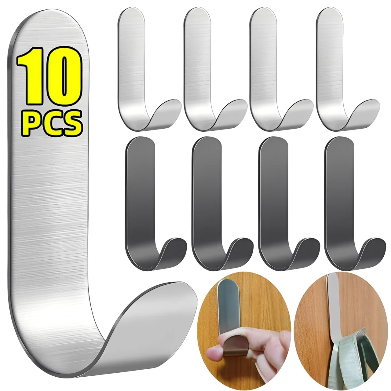 Self-Adhesive Stainless Steel Wall Hooks — Multi-Pack