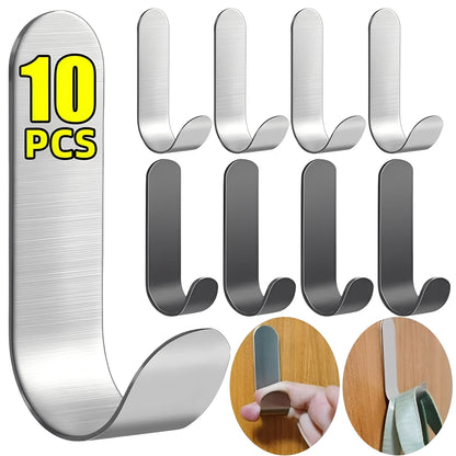 Self-Adhesive Stainless Steel Wall Hooks — Multi-Pack