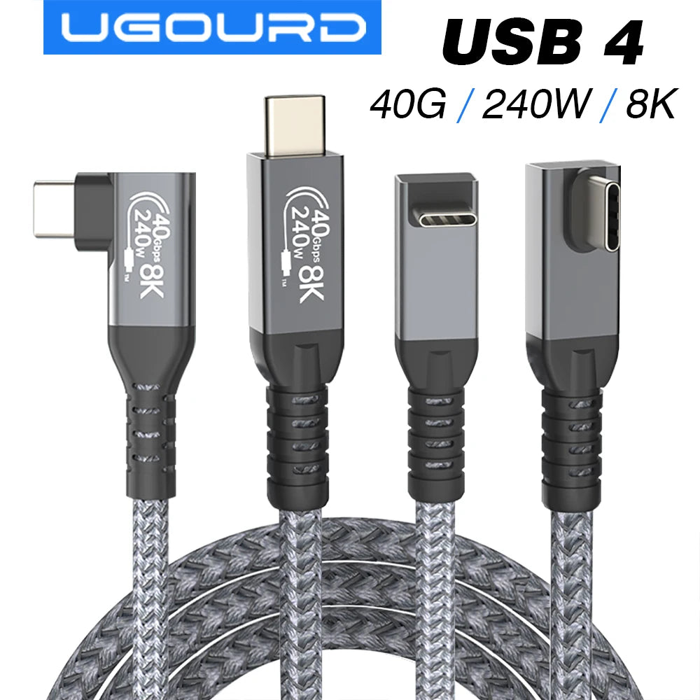 Thunderbolt USB 4 90 Degree Angle Cable 40Gbps USB4 Elbow Type C Thunderbolt3 4 Data Transfer Cable USB C PD240W Fast Charging