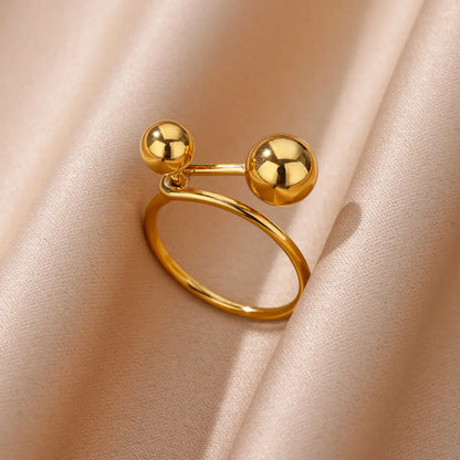 Exaggerated Stainless Steel Bead Ball Ring – Adjustable Gold Color Waterproof Ring for Women & Men