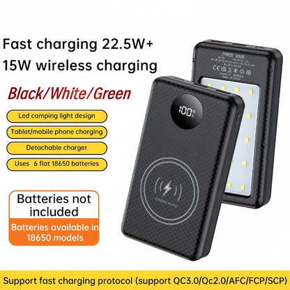 6*18650 20000mAh Power Bank Case 22.5W Fast Charging 15W Wireless Charging Mobile Power Bank Housing Battery Holder For Phone