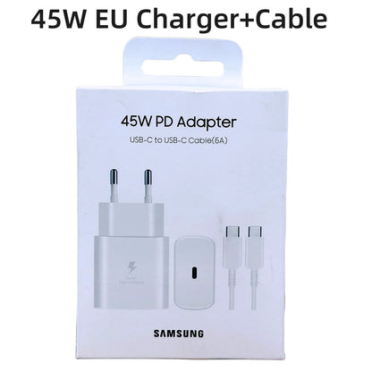 Original Samsung Charger 45W Super Fast Charge EU CERTIFIED Adapter For Galaxy Z Fold 5 4 3 Flip 5 4 3 S23 S24 Ultra S20 S22 S21